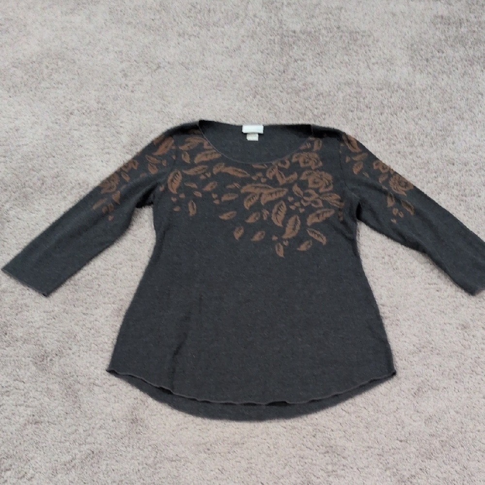 Soft Surroundings Dark Gray and Brown Leaf Pattern Tunic